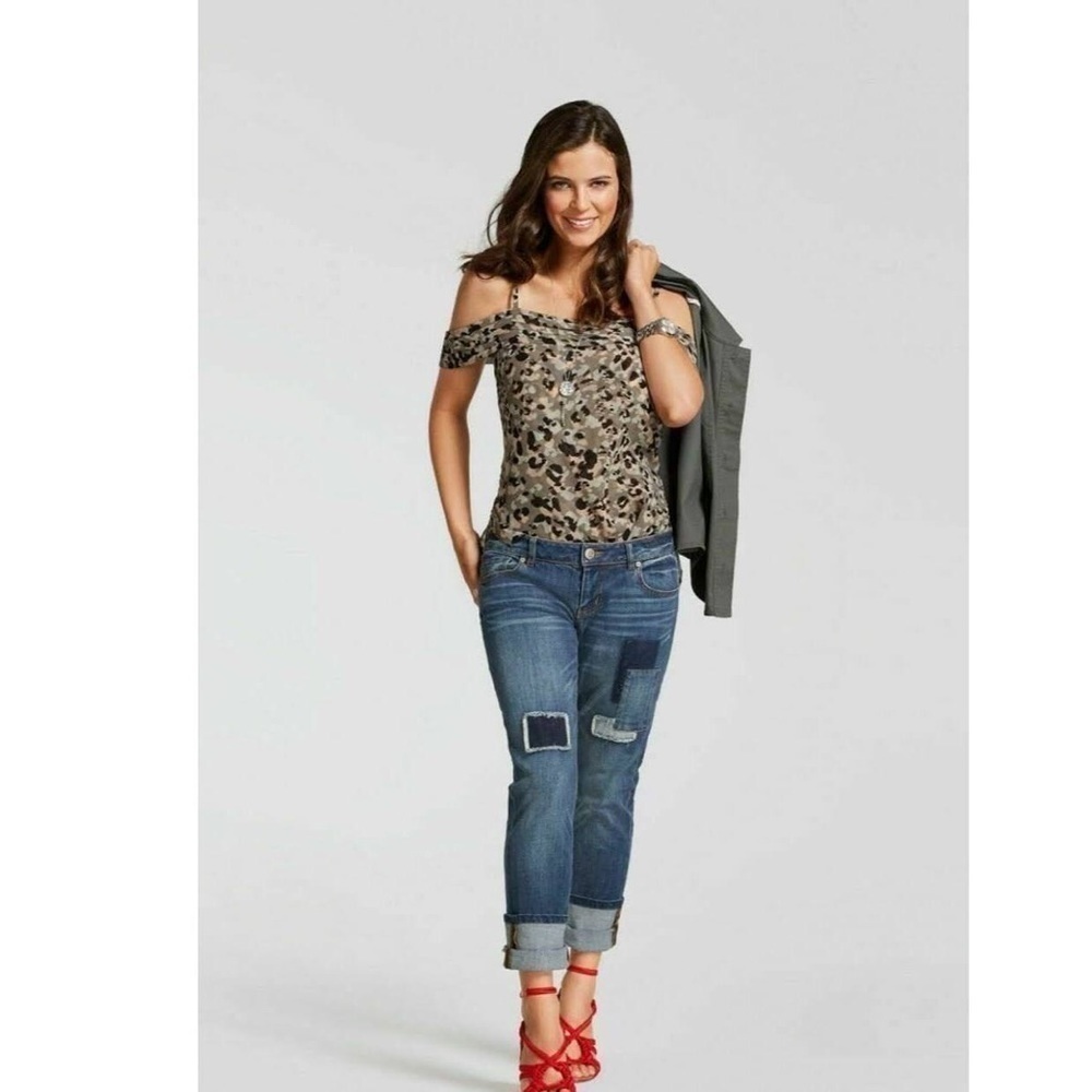 CABI #5360 Tiered Cold Shoulder Camo Leopard Print Blouse Top S